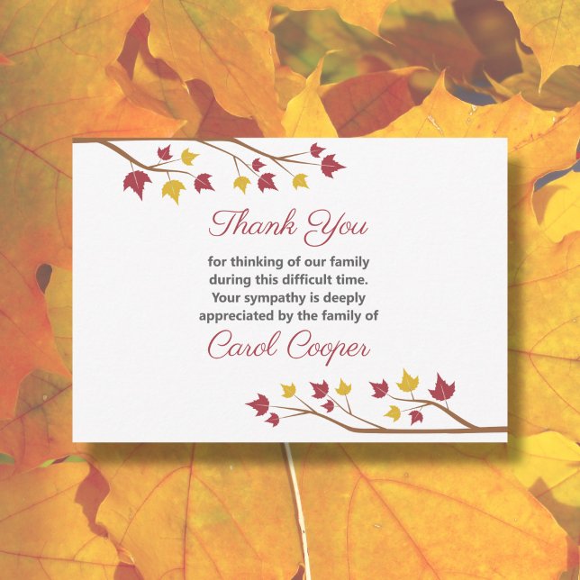 Tarjeta de nota de agradecimiento de Maple Branch  (Maple Branch Funeral Thank You Note Card)