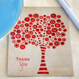 Tarjeta de nota de agradecimiento del árbol rojo