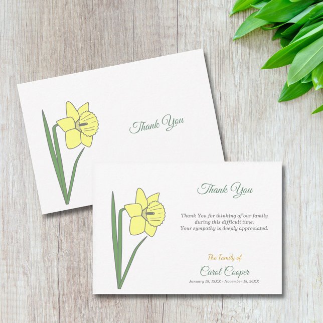 Tarjeta de nota de agradecimiento del funeral de P (Pastel Daffodil Funeral Thank You Note Card)