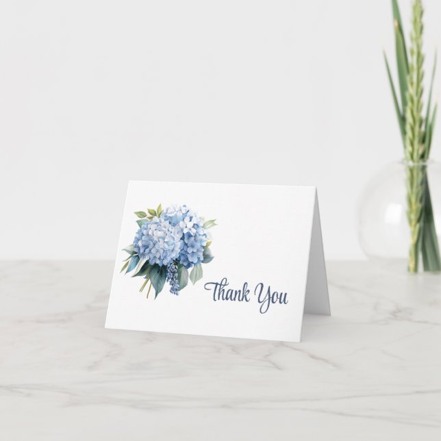 Tarjeta de nota de agradecimiento floral azul (Anverso)