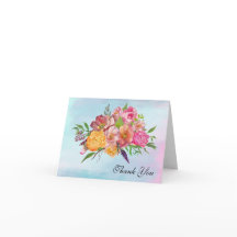 Tarjeta de nota de agradecimiento floral en acuare