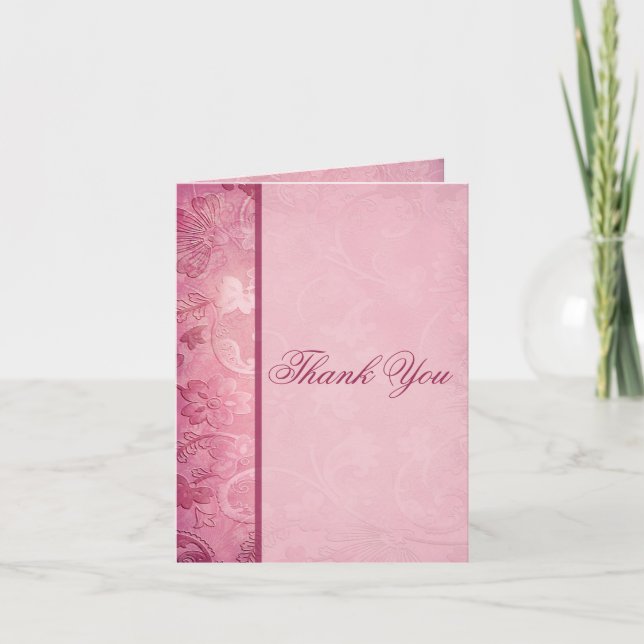 Tarjeta de nota de agradecimiento floral rosa de c (Anverso)