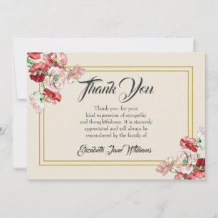Tarjeta de nota de agradecimiento funeral Amapola