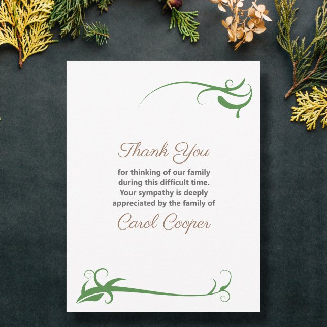 Tarjeta de nota de agradecimiento funeral con orna (Funeral Thank You Note Card with floral ornaments)