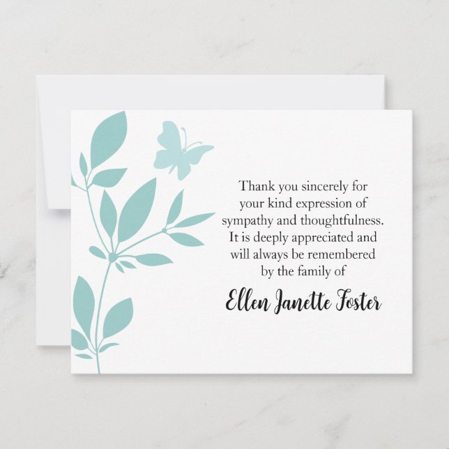 Tarjeta de nota de agradecimiento Funeral Mariposa (Anverso)