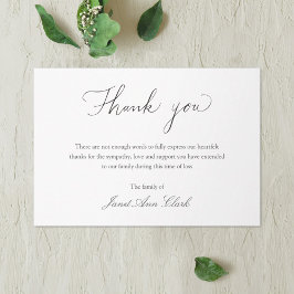 Tarjeta de nota de agradecimiento funeral simple