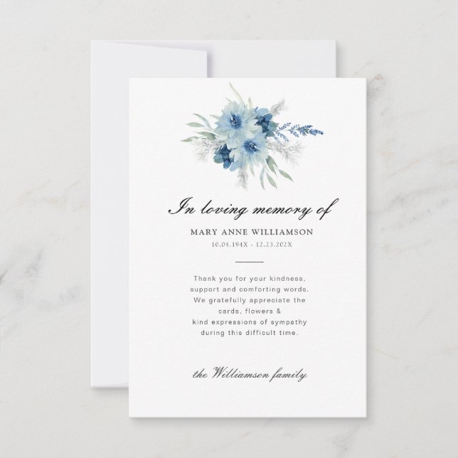 tarjeta de nota de agradecimiento para el funeral  (Anverso)