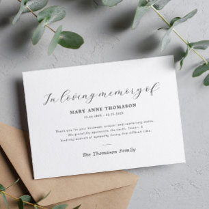 tarjeta de nota de agradecimiento para un funeral