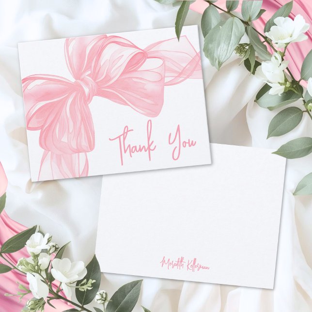 Tarjeta de nota de agradecimiento personalizada co (Personalized Pink Bow Thank You Note Card )