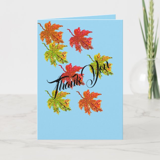 Tarjeta de nota de agradecimiento plegada : hojas  (Anverso)