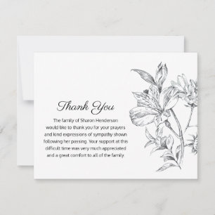 Tarjeta de nota de agradecimiento por funeral flor