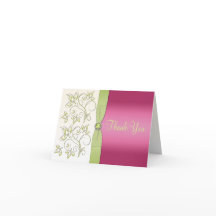 Tarjeta de nota de agradecimiento rosa y verde