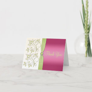 Tarjeta de nota de agradecimiento rosa y verde