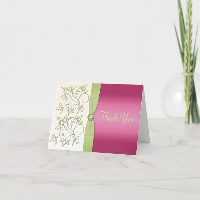 Tarjeta de nota de agradecimiento rosa y verde (Anverso)