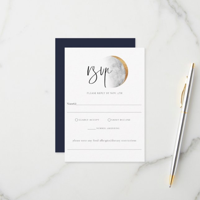 Tarjeta de nota de alergía RSVP de Boda de Luna Do (Anverso/Reverso In Situ)