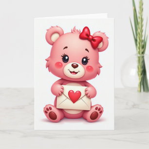 Tarjeta de nota de amor de oso rosa lindo