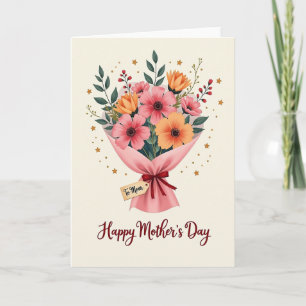 Tarjeta de nota de amor de ramo floral