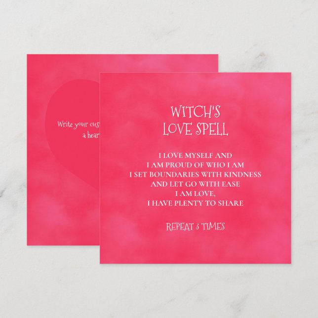 Tarjeta de nota de amor para bruja roja rosa (Anverso / Reverso)