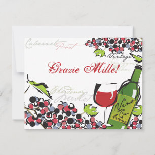 Tarjeta de nota de amor por el vino y la uva