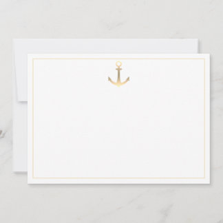 Tarjeta de nota de anclaje náutico de oro