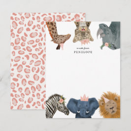 Tarjeta de nota de animales de safari lindos para 