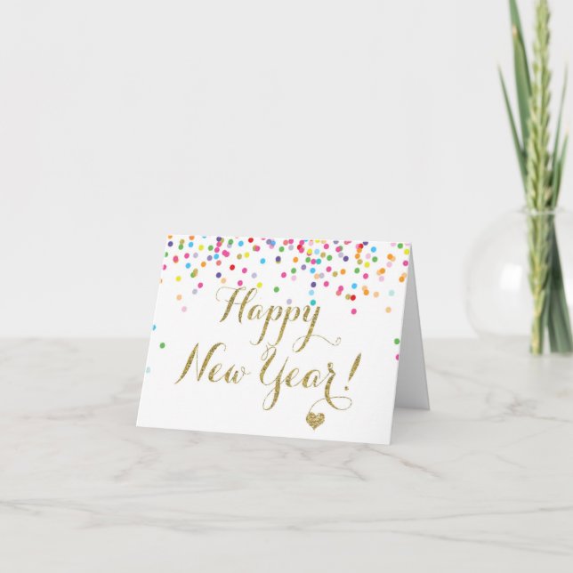 Tarjeta de nota de Año Nuevo feliz Confetti mitad  (Anverso)