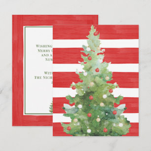 Tarjeta de nota de árbol de Navidad con rayas roja