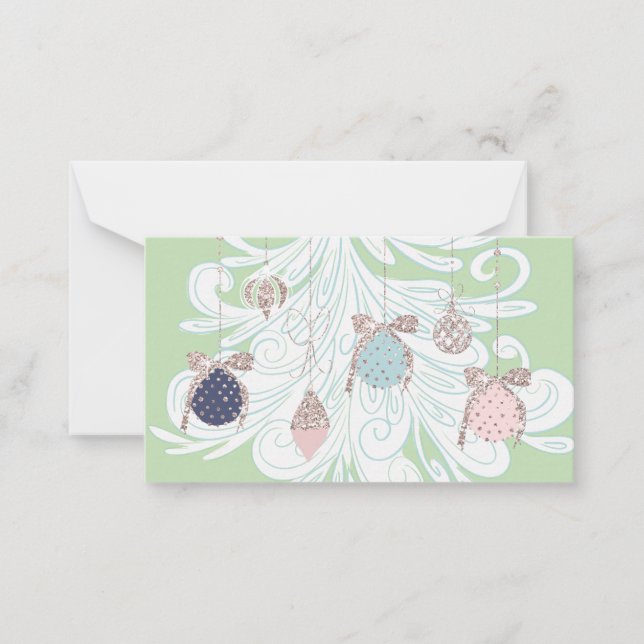 Tarjeta de nota de árbol y ornamento pastel (Anverso)