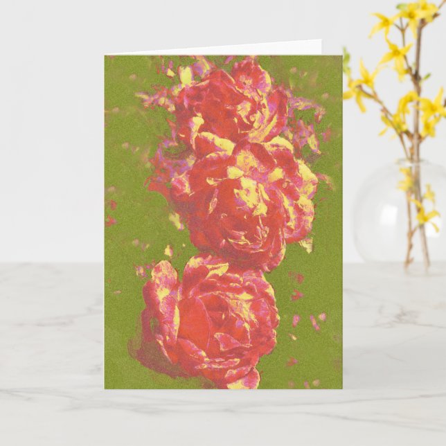 Tarjeta de nota de arte abstracta de rosas rosas r (flor amarilla)