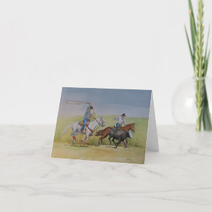 Tarjeta de nota de arte animal western de "Roping"