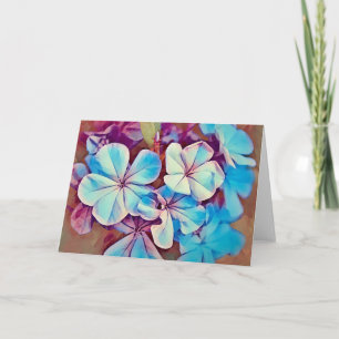 Tarjeta de nota de arte Blue Pink Flower Garden