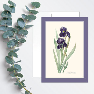 Tarjeta de nota de arte botánico Purple Iris Germa
