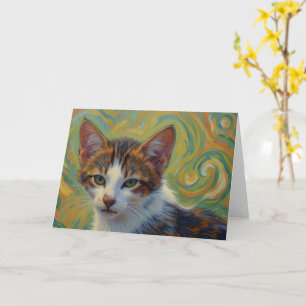 Tarjeta de nota de arte caprichoso gatito calico