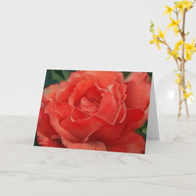 Tarjeta de nota de arte Coral Naranja Rojo Rosa (flor amarilla)