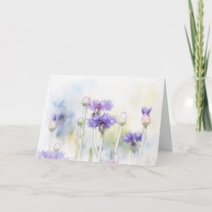 Tarjeta de nota de arte de acuarela de aciano azul
