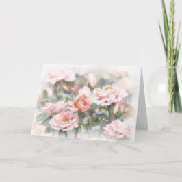 Tarjeta de nota de arte de acuarela pastel de rosa