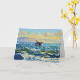 Tarjeta de nota de arte de barco en el océano