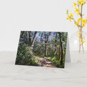 Tarjeta de nota de arte de camino forestal escena