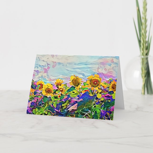 Tarjeta de nota de arte de campos de girasol (Anverso)