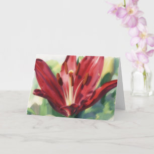 Tarjeta de nota de arte de flor de lirio rojo inte