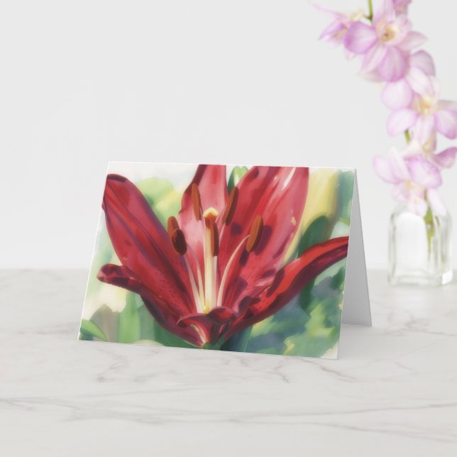 Tarjeta de nota de arte de flor de lirio rojo inte (Orquídea)