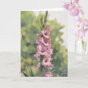 Tarjeta de nota de arte de flores de gladiolo rosa