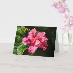 Tarjeta de nota de arte de flores rosadas tropical