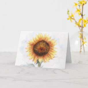 Tarjeta de nota de arte de girasol floral de acuar