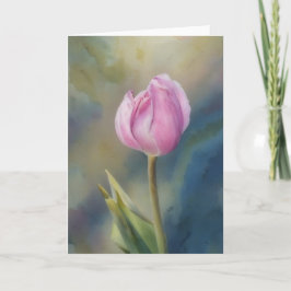 Tarjeta de nota de arte de la flor de tulipán rosa