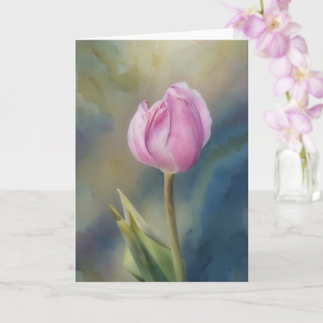 Tarjeta de nota de arte de la flor de tulipán rosa (Orquídea)