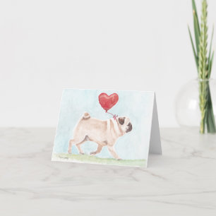 Tarjeta de nota de arte de perro Pug Heart