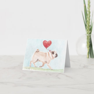 Tarjeta de nota de arte de perro Pug Heart