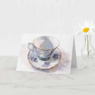 Tarjeta de nota de arte de taza de té floral