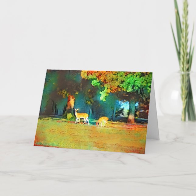 Tarjeta de nota de arte del venado de otoño (Anverso)